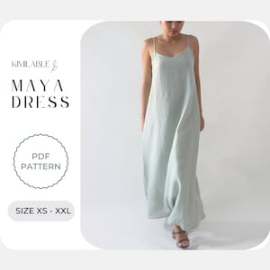 Maya Linen dress, simple dress pattern, summer dress pattern,  pdf pattern sewing xs-xxl