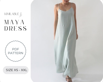 Robe Maya en lin, patron de robe simple, patron de robe d&#39;été, patron de couture pdf xs-xxl
