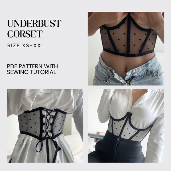 Underbust Corset Pattern, Corset Belt Pattern, corset pdf pattern Taille 32-38 A-D