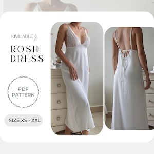 Rosie Silk & Lace Slip Dress PDF Pattern, Silk Nightgown, Sleepwear Pattern XS-XXL