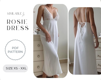 Rosie Silk & Lace Slip Dress PDF Pattern, Silk Nightgown, Sleepwear Pattern XS-XXL