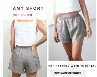 Amy Short Sewing pattern, Easy PDF Sewing Pattern