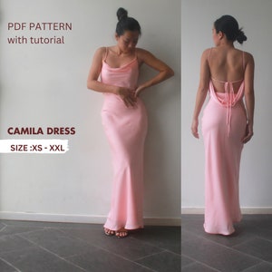 Camila dress, Silk dress pattern, diy dress pdf with tutorial size XS - XXL