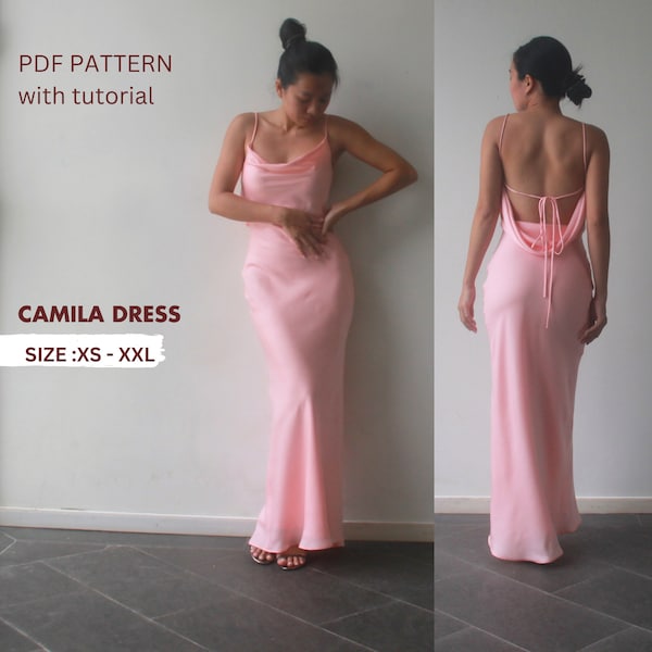 Vestido camila, Patrón vestido de seda, vestido diy pdf con tutorial talla XS - XXL