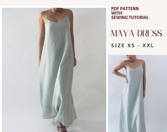 Maya Linen dress, simple dress pattern, summer dress pattern,  pdf pattern sewing xs-xxl