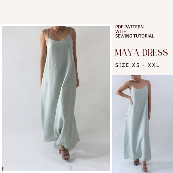 Maya Linen dress, simple dress pattern, summer dress pattern,  pdf pattern sewing xs-xxl