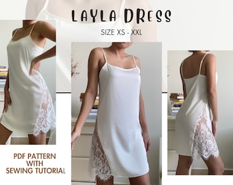 Modello Layla Dress Sleepwear, modello abito sottoveste in seta, modello PDF per indumenti da notte