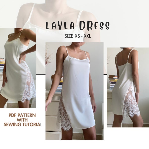 Layla Dress Sleepwear Pattern, Silk Slip dress pattern, Nightwear PDF Pattern