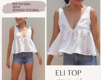 Eli Top Pdf Sewing Pattern, Top Sewing Pattern, Women Shirt Pattern, Easy Pattern Size XS - XXL
