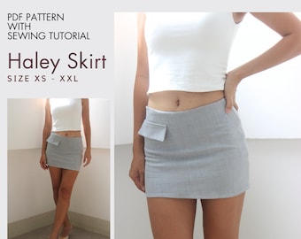 Haley Mini Skirt PDF, Low Rise mini skirt Pattern, Easy Pattern PDF Size xs-xxl