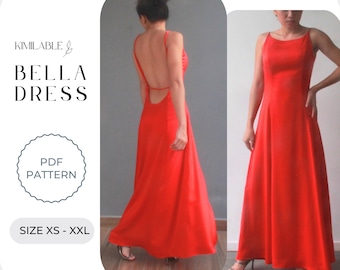 Robe Bella, patron de robe en soie, pdf de robe avec tutoriel Taille XS - XXL