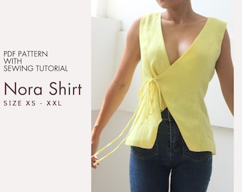 Nora waistcoat pattern, waistcoat pdf wrap linen top pattern size xs - xxl