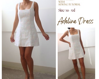 Adeline Mini Tweed Dress Pattern, Digital sewing Dress PDF