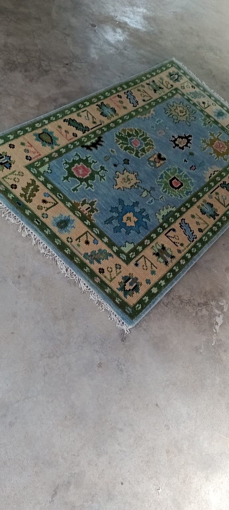 Blue & Beige 8x10 Wool Traditional Oushak Colorful Hand Knotted Rug