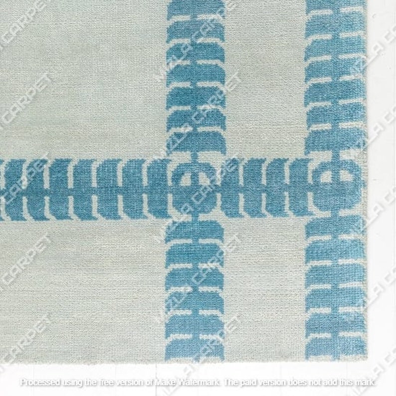 Oushak Rug Hand Knotted 8x10, 9x12, 10x14, Wool Traditional Blue and Ivory Vintage Antique