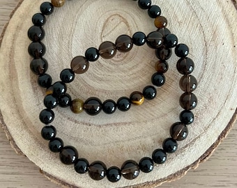 Armband Rauchquarz, Tigerauge und Schorl, Black tourmaline bracelet, Tiger Eye bracelet, Smokey Quartz bracelet, Crystal Bracelet