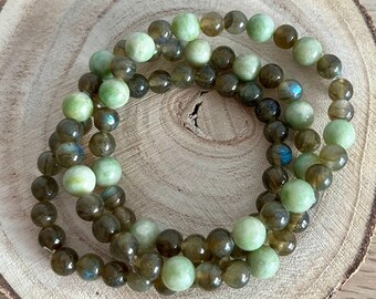 Labradorite and Aventurine Stretch Bracelet, 4mm Gemstone Beads