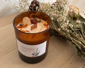 Abundance Crystal Candle, Soy Wax Candle with Orange Calcite, Pyrite & Jasper