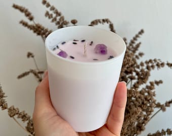 Lavender Amethyst Crystal Candle, Aromatherapy Soy Candle