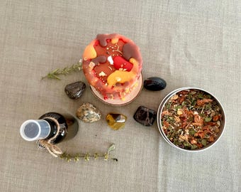 Mabon Altar Set – Autumn Equinox Ritual Kit with Beeswax Candle, Crystals, Incense & Aura Spray