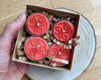 Handgefertigte Bienenwachsteelichter - Set aus 4 Stück, Set tealight, Teelights in cera d'api, Bienenwachs Kerzen
