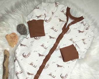Pajamas size 74 otter with stripes / sleep overall one-piece romper / jersey / girl boy gender neutral