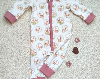 Schlafoverall Schlafanzug Einteiler Strampler Familie Reh Mädchen Baby Geschenk Geburt