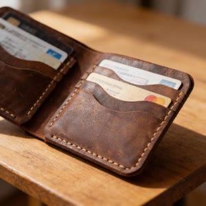 Handmade Leather Wallet – Intro Offer Genuine Mens Wallet – Minimal Slim Bifold – Rustic  – Everyday Men Gift