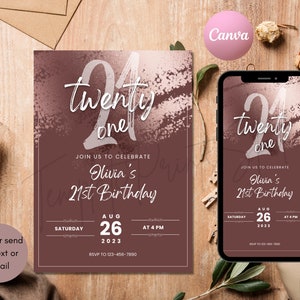 21st Birthday Invitation Rose Gold, Instant Download, Elegant 21st Invitation, 21st Invites, Twenty One