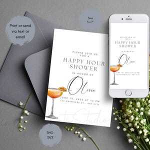Happy Hour Shower Invitation, Minimalist Celebration Invitation, Instant Download