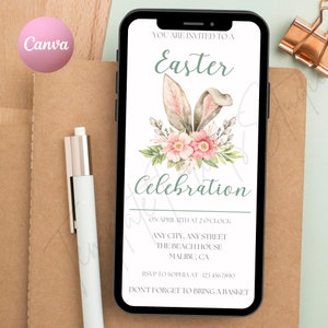 Easter Bunny Egg Hunt Invitation Editable, Easter Rabbit Party With My Bunnies Invite, Easter Rabbit Egg Hunt Party, Spring Hunt