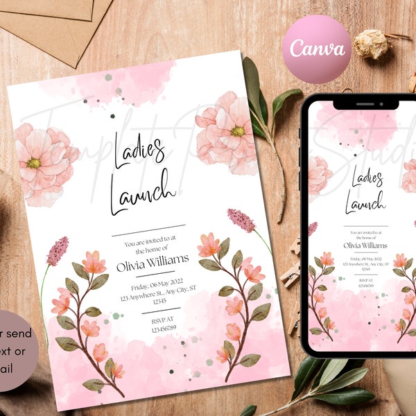 Ladies Lunch Party Invitation Printable, Ladies Birthday Luncheon Invite Editable Digital Download Template Pastel Decor