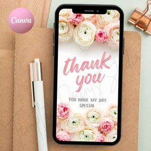 Electronic Thank You Card Template Digital, Editable Digital Download, Baby Thank You Note eCard for Phone, Text Message Paperless Canva