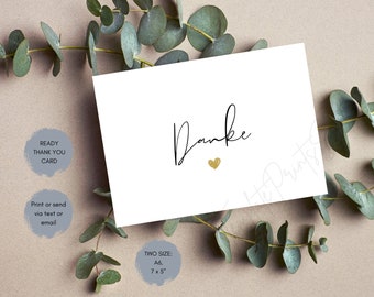 Klaar bedankkaart, Danke Karte minimalistische brief afdrukbaar, bruiloft dank u digitale download briefkaart