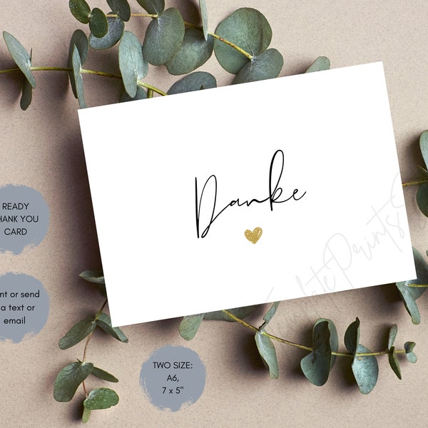 Ready Thank You Card, Danke Karte Minimalist Letter Printable, Wedding Thank You Digital Download Postcard