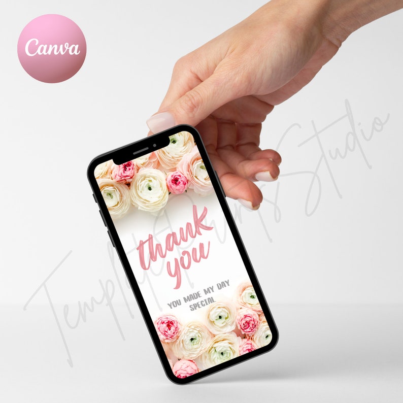 Electronic Thank You Card Template Digital, Editable Digital Download