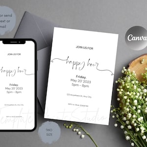 Happy Hour Invitation, Minimalist Celebration Invitation, Instant Download
