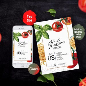 Italian Lunch Invitation Template Editable, Printable Minimalist Luncheon Invitation Card or Digital
