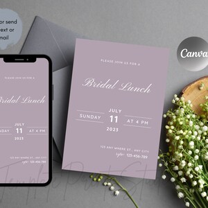 Mauve Bridal Luncheon Invitation, Bridal Brunch Invitation, Editable Text, Digital Download,