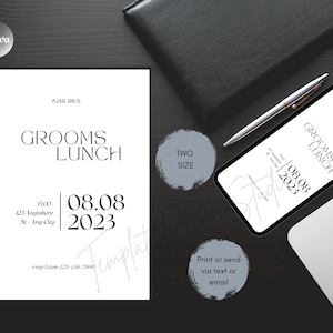 Grooms Luncheon Invitation Template Editable, Printable Minimalist Luncheon Invitation Card or Digital