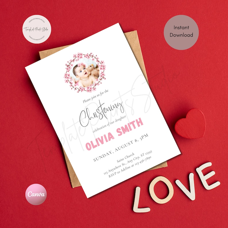 Digital Christening Invitation Template Baby Girl Christening Etsy