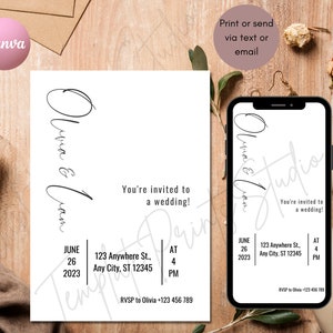 Minimalist Wedding Evite, Electronic Invitation or Card Digital Template, Mobile Invite, Instant Download, SMS