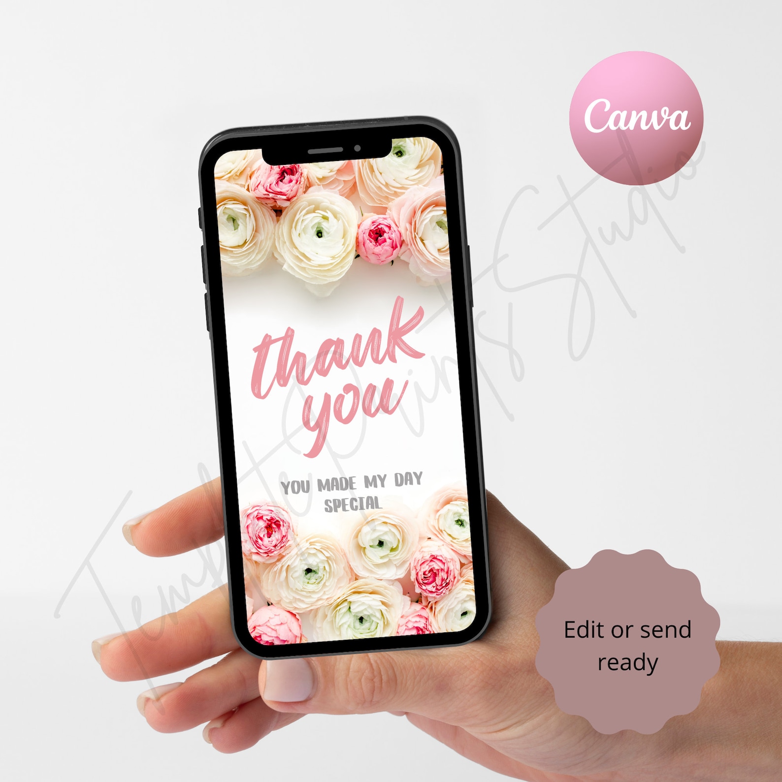 Electronic Thank You Card Template Digital, Editable Digital Download