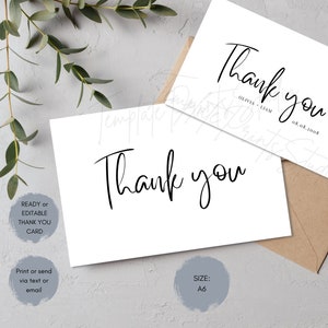 Printable Thank You Postcard Template, A6 Editable or Ready Modern Minimalist Wedding Thank You Digital or Print Card, Instant Download,
