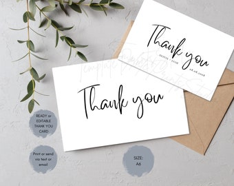 Printable Thank You Postcard Template, A6 Editable or Ready Modern Minimalist Wedding Thank You Digital or Print Card, Instant Download,