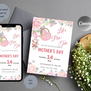 Editable Mother's Day Tea Party Invitation, Floral Mother's Day Brunch Invitation, Mother's Day Celebration Invite Instant Download Template