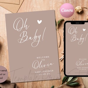 Oh Baby Shower Invitation Template, Gender Neutral Baby Boho Invite, Printable Pastel Shower Invite, Editable