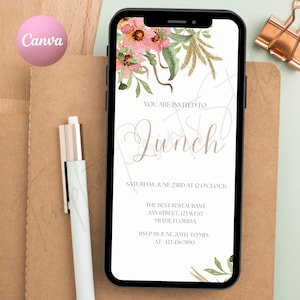 Faire-part de déjeuner imprimable personnalisé, faire-part de déjeuner téléchargeable, invitation texte déjeuner, idée cadeau déjeuner, modèle modifiable, bohème minimaliste
