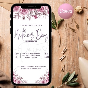Digital Mother's Day Brunch Invitation, Mother's Lunch Invite, Party Invitation Download Editable