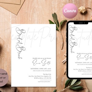Bridal Brunch Invitation Template, Bridesmaid Luncheon Invite Printable, Minimalist Modern, Instant Download, Editable Template